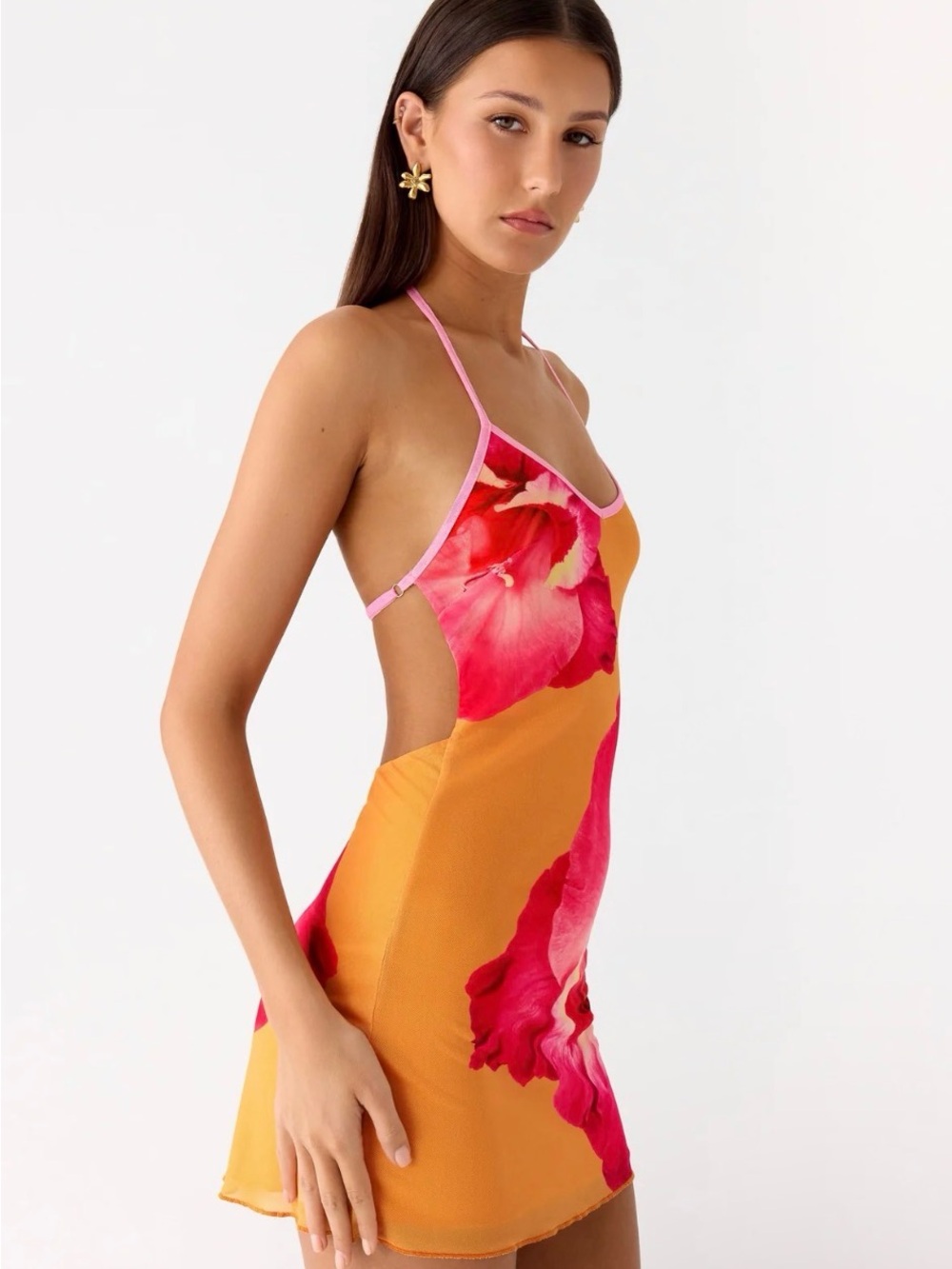Peppermayo Orange and Pink Backless Floral Slip Dress